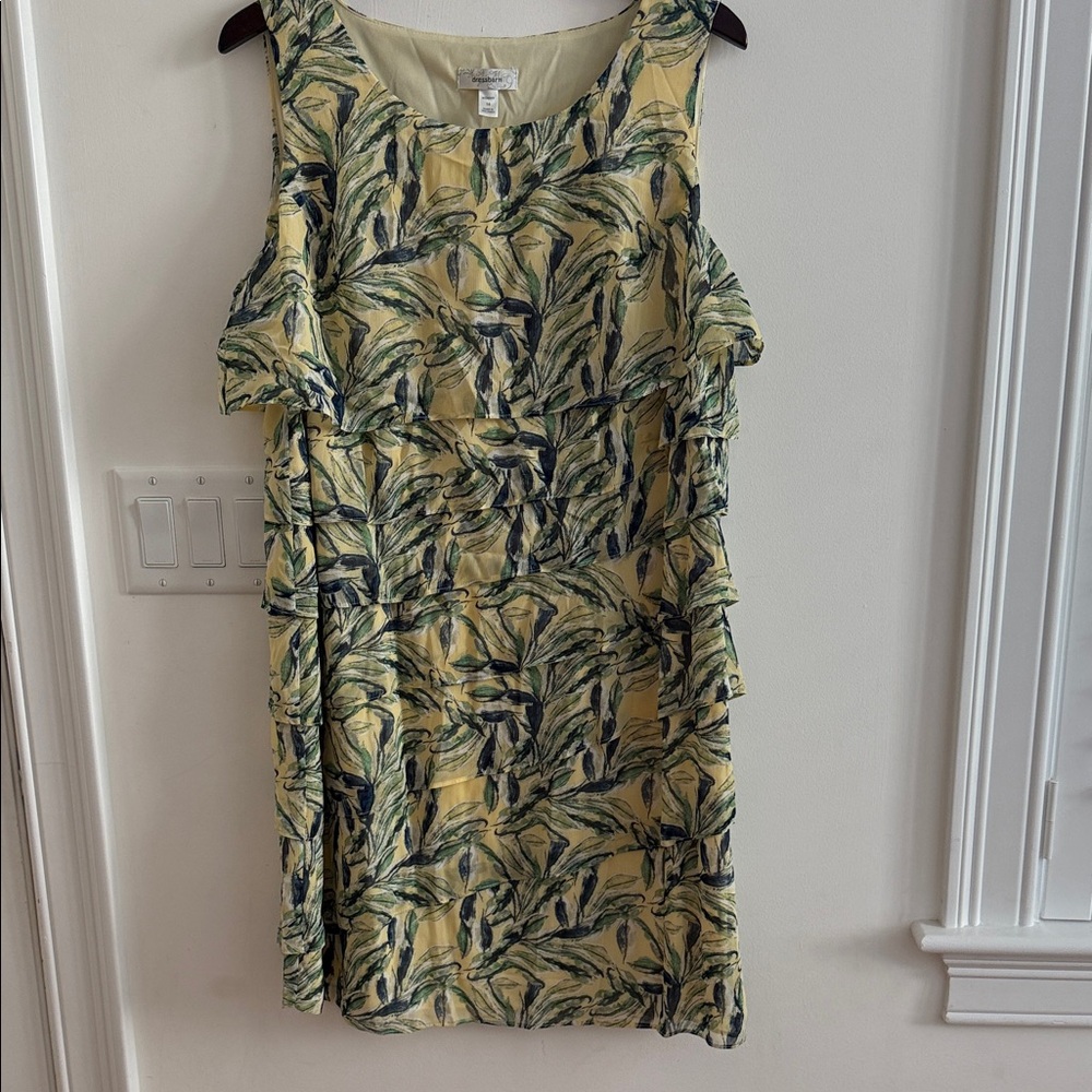 Dress Barn Yellow and Green Leaf Print Mini Dress